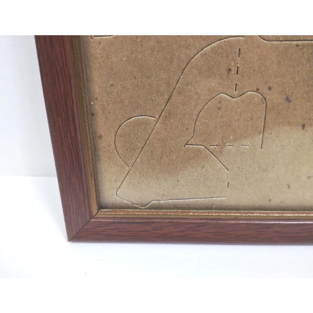 Vintage Metal Faux Wood Small Picture Frame w Gold Trim 5x7 Hang Stand MCM
